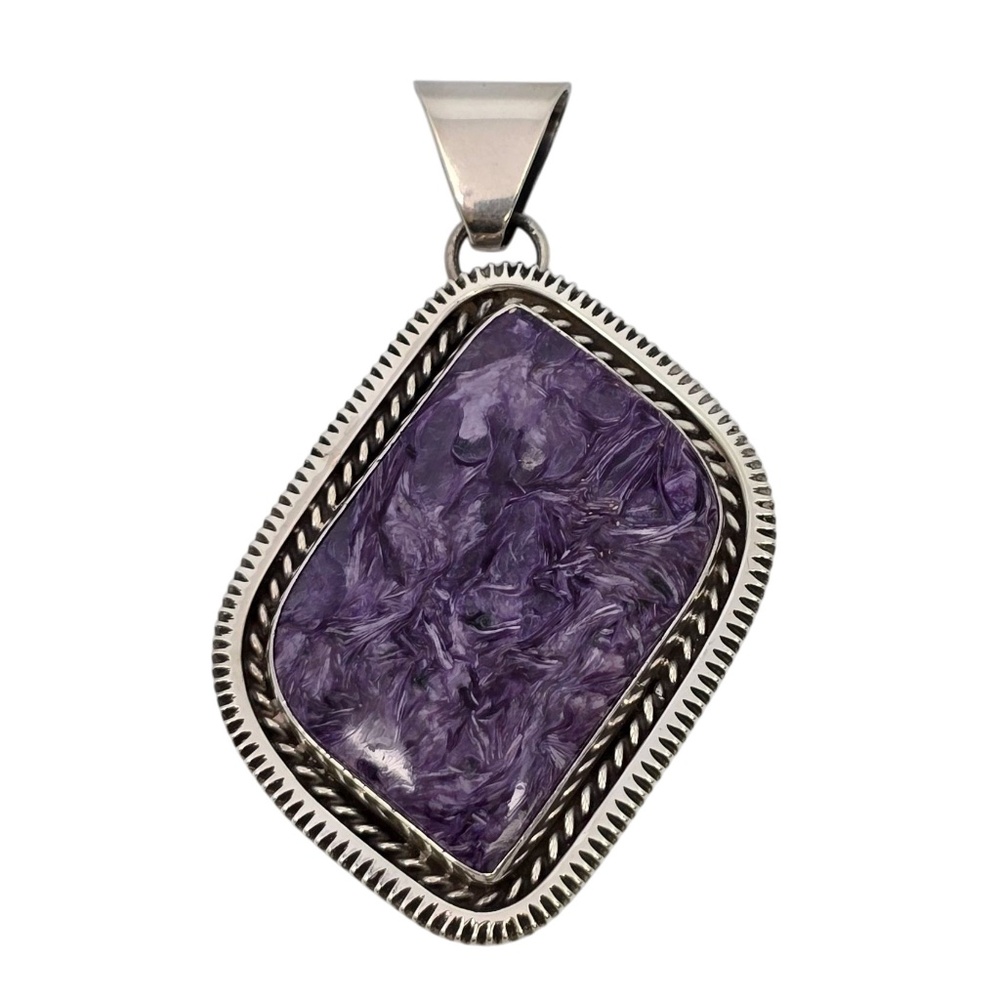 Bill Mex Dineh' Large Sterling Silver Charoite Pendant  #20985